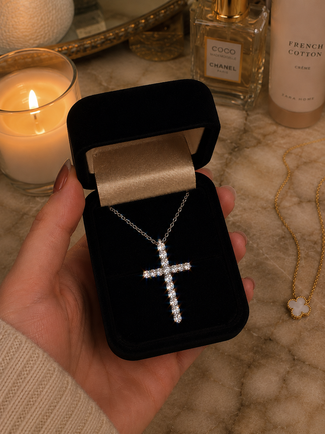 Big Cross Necklace box in hand